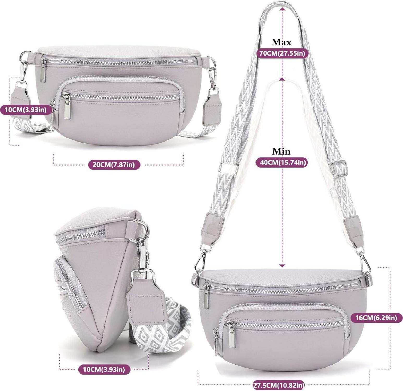 Kleine Bauchtasche Damen Beige Vegan Leder Umhängetasche Crossbody Bag