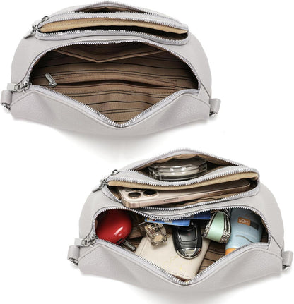 Kleine Gürteltasche Damen Beige Umhängetasche Vegan Leder Tasche
