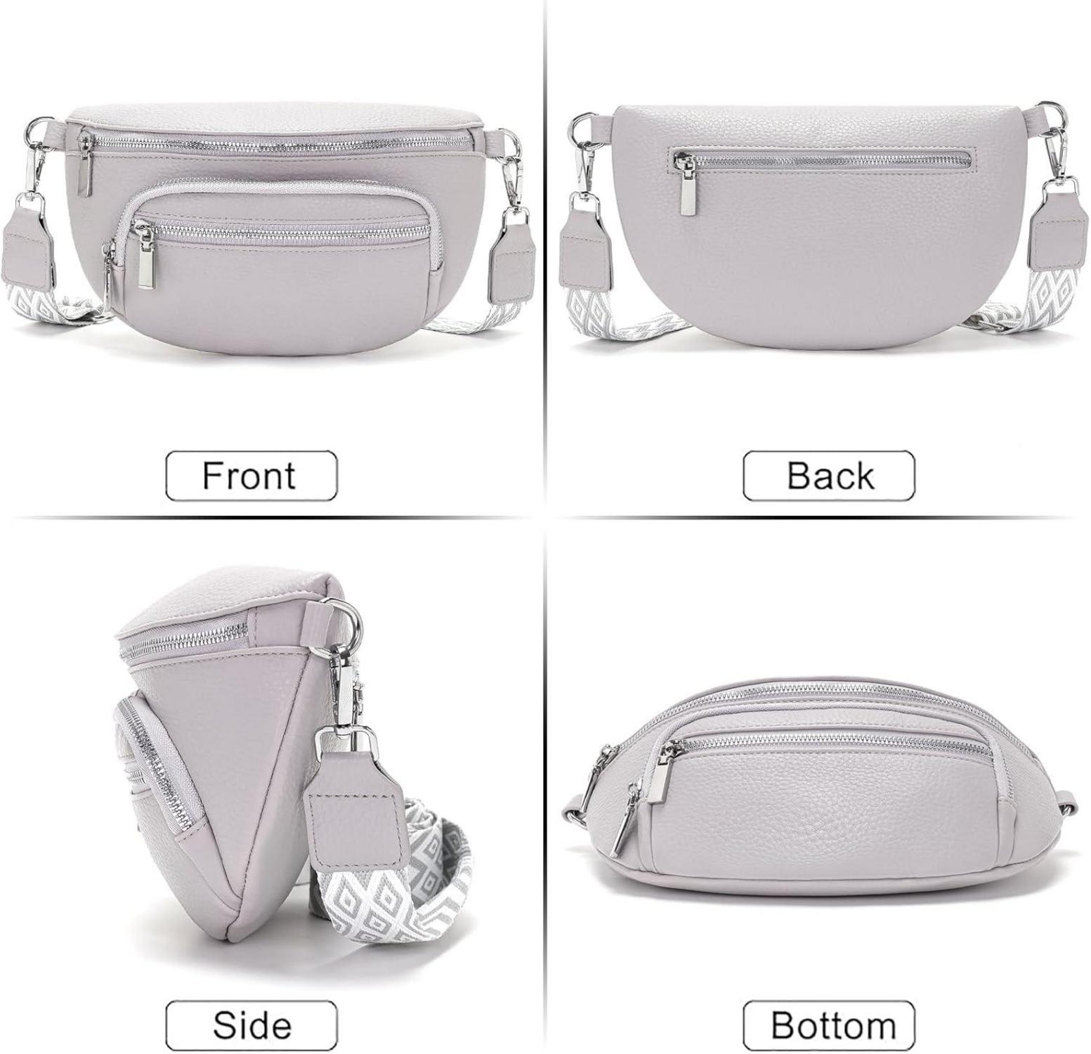 Kleine Damen Bauchtasche Beige Vegan Leder Crossbody Bag