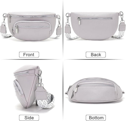Kleine Damen Bauchtasche Beige Vegan Leder Crossbody Bag