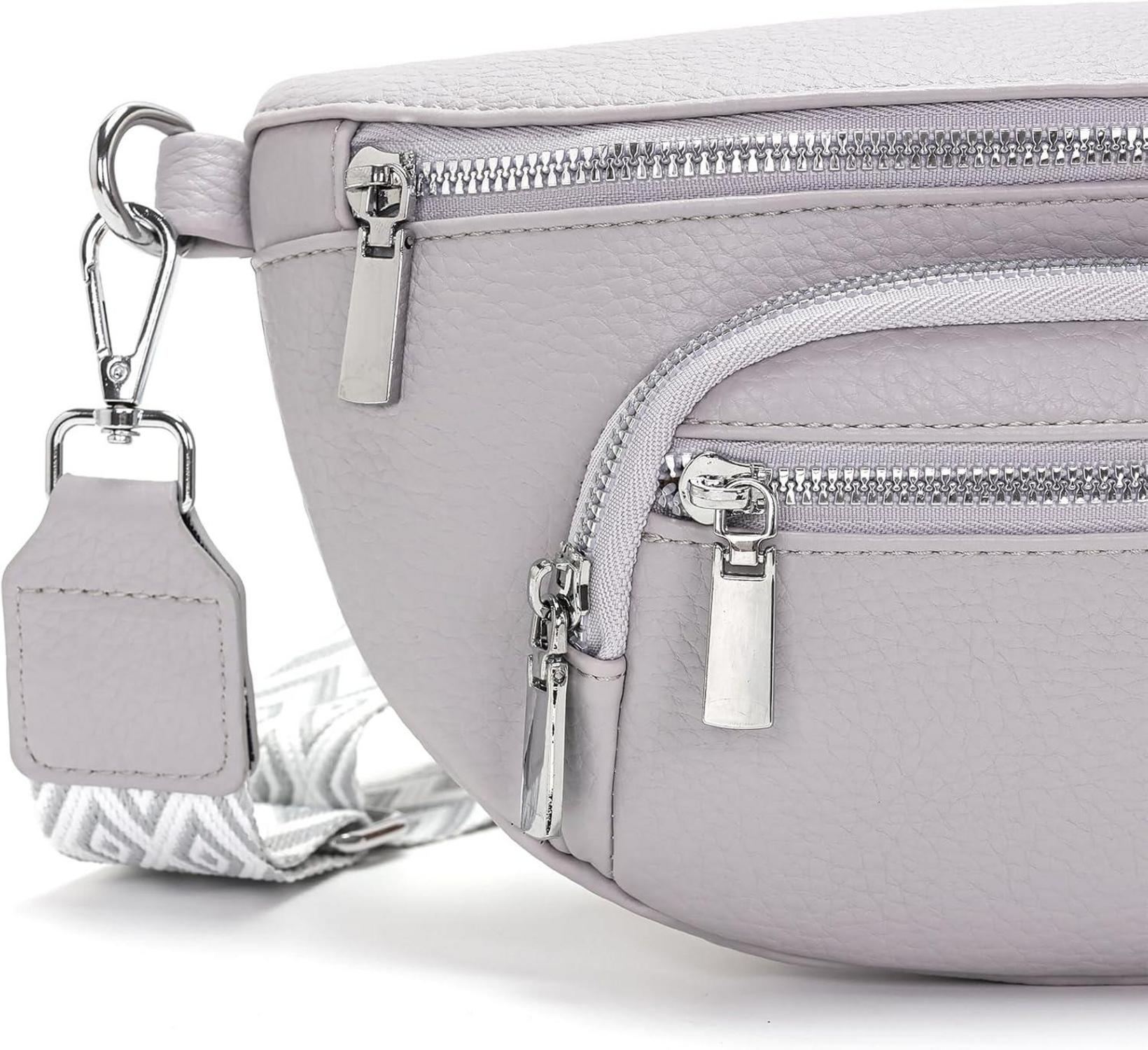 Kleine Gürteltasche Damen Beige Umhängetasche Vegan Leder Tasche