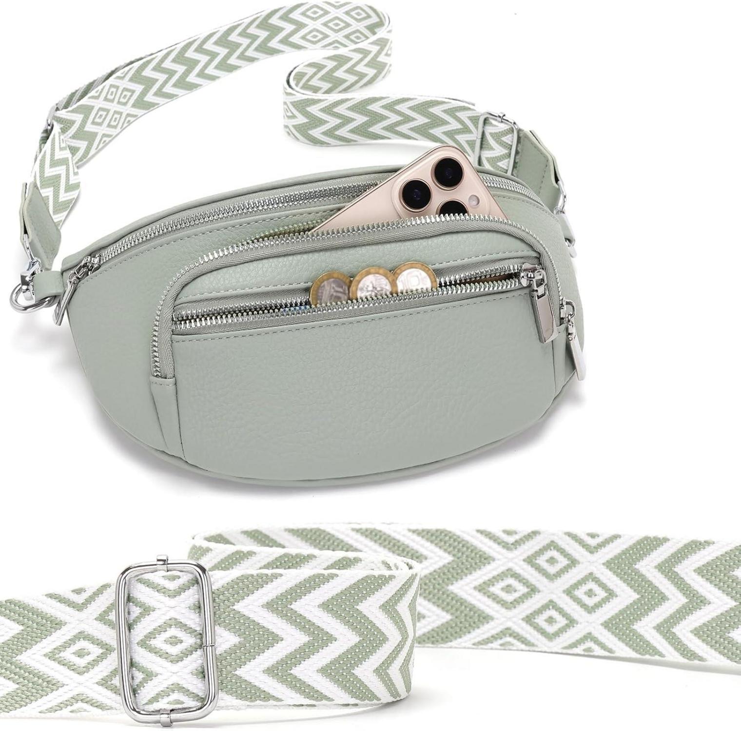Sasrymnl Damen Bauchtasche Beige Klein Veganes Leder Crossbody-Tasche