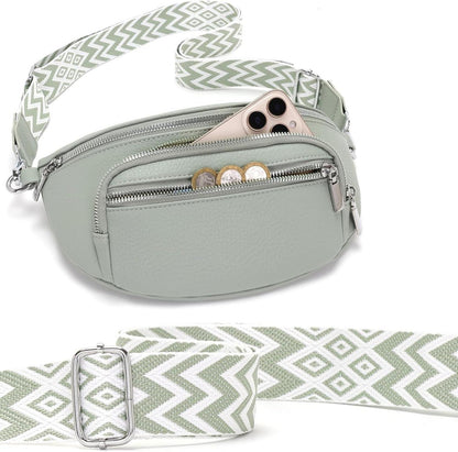 Sasrymnl Damen Bauchtasche Beige Klein Veganes Leder Crossbody-Tasche