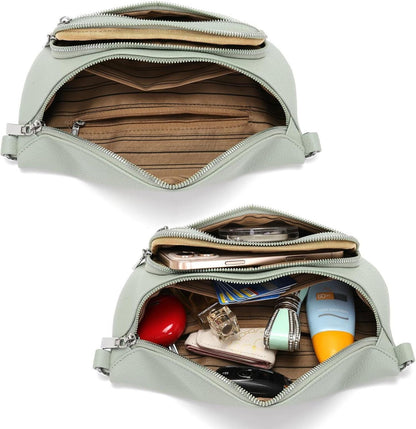 Sasrymnl Kleine Damen Bauchtasche Beige Veganes Leder Umhängetasche