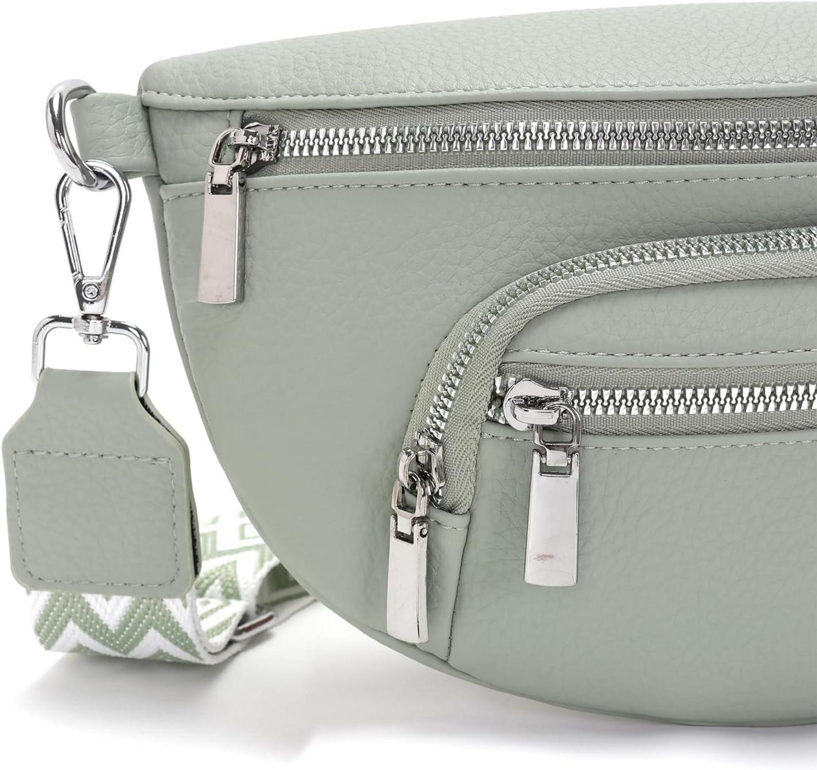 Sasrymnl Kleine Damen Bauchtasche Beige Veganes Leder Umhängetasche