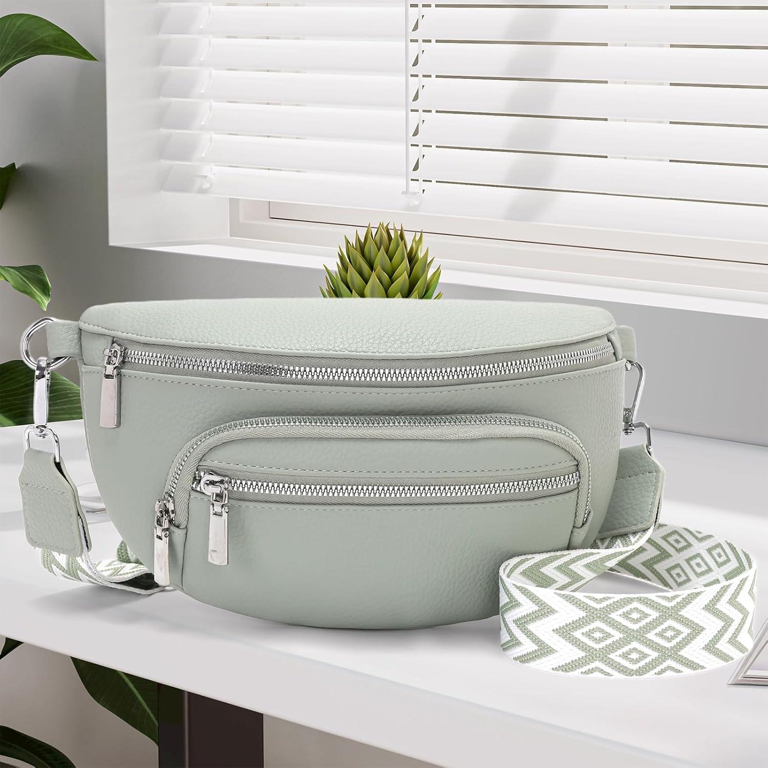 Sasrymnl Damen Bauchtasche Beige Klein Veganes Leder Crossbody-Tasche