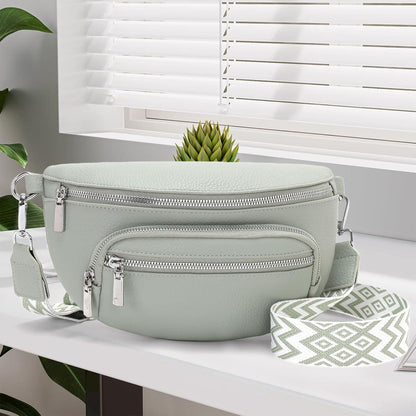 Sasrymnl Damen Bauchtasche Beige Klein Veganes Leder Crossbody-Tasche