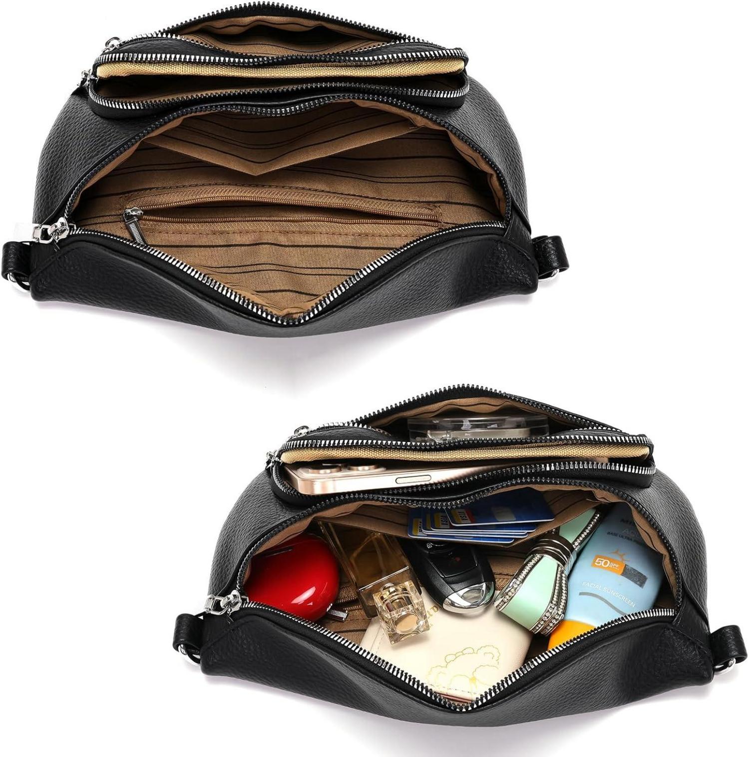 Sasrymnl Damen Bauchtasche Beige Umhängetasche Klein Gürteltasche Leder