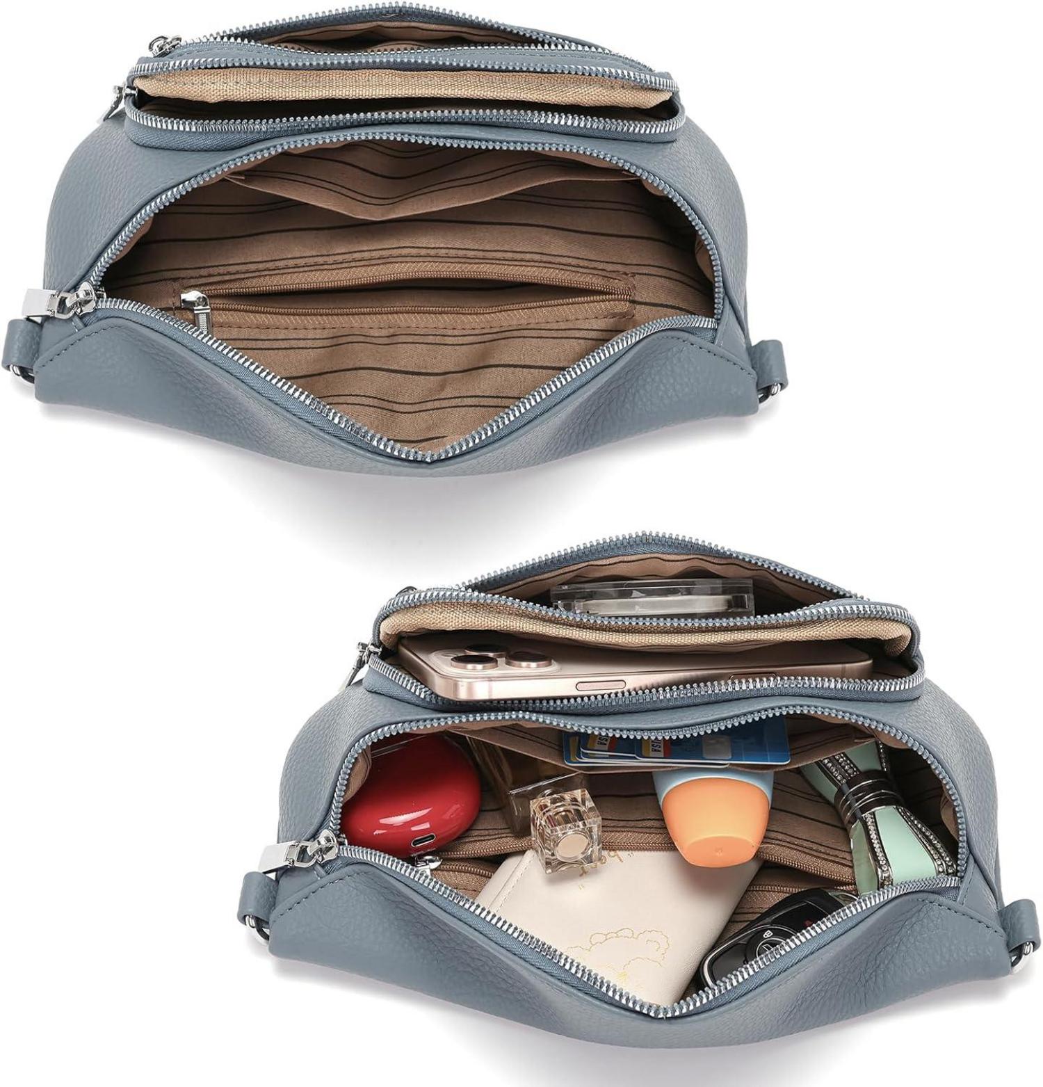 Kleine Damen Bauchtasche Beige Gürteltasche Veganes Leder Umhängetasche