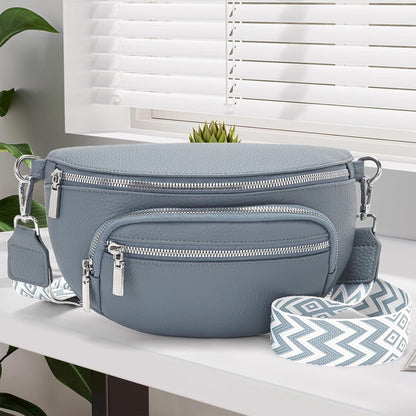 Damen Umhängetasche Klein Beige Vegan Leder Gürteltasche Crossbody Bag