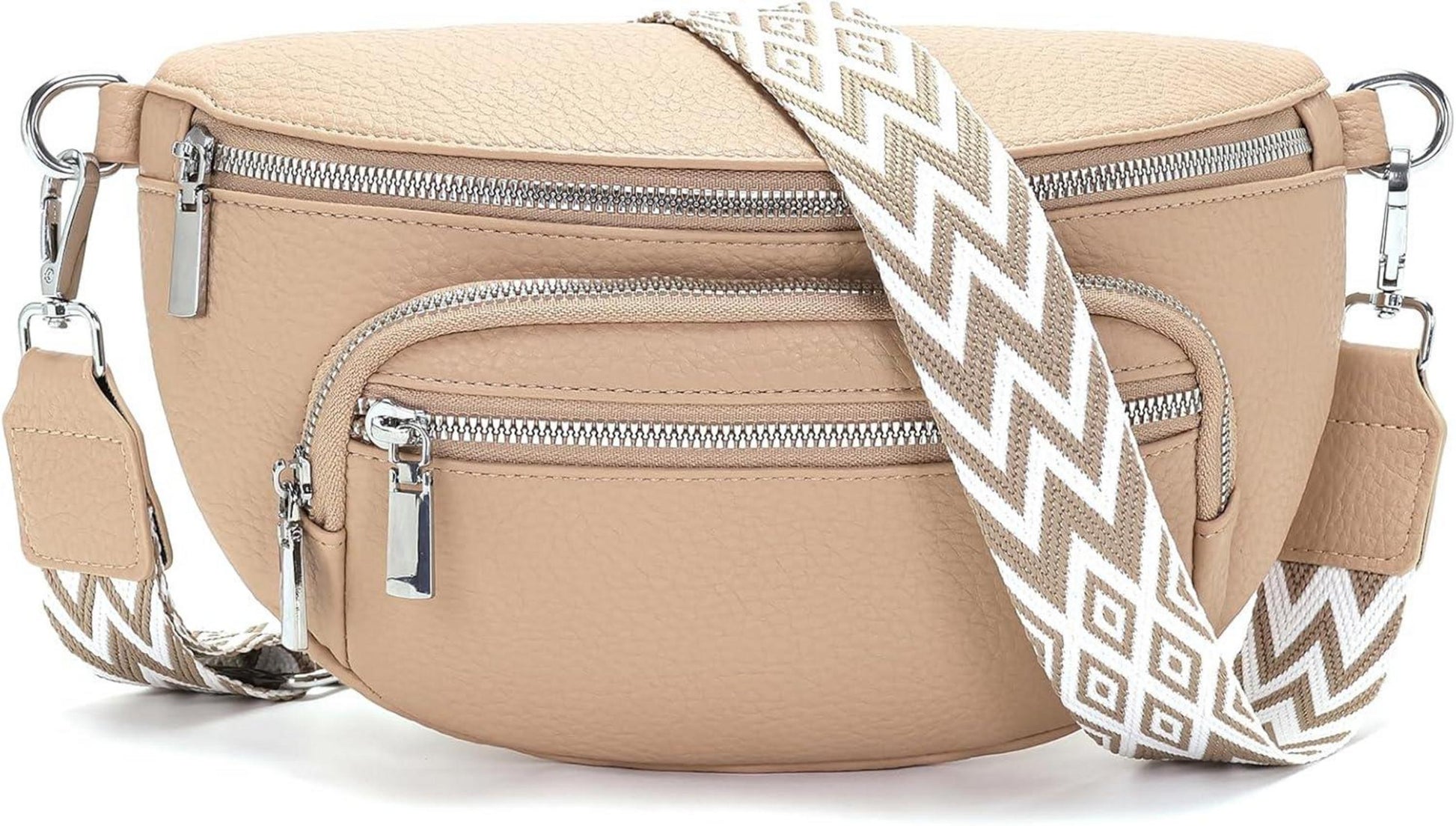 Kleine Damen Umhängetasche Gürteltasche Vegan Leder Beige