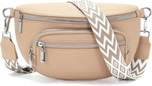 Kleine Damen Umhängetasche Gürteltasche Vegan Leder Beige