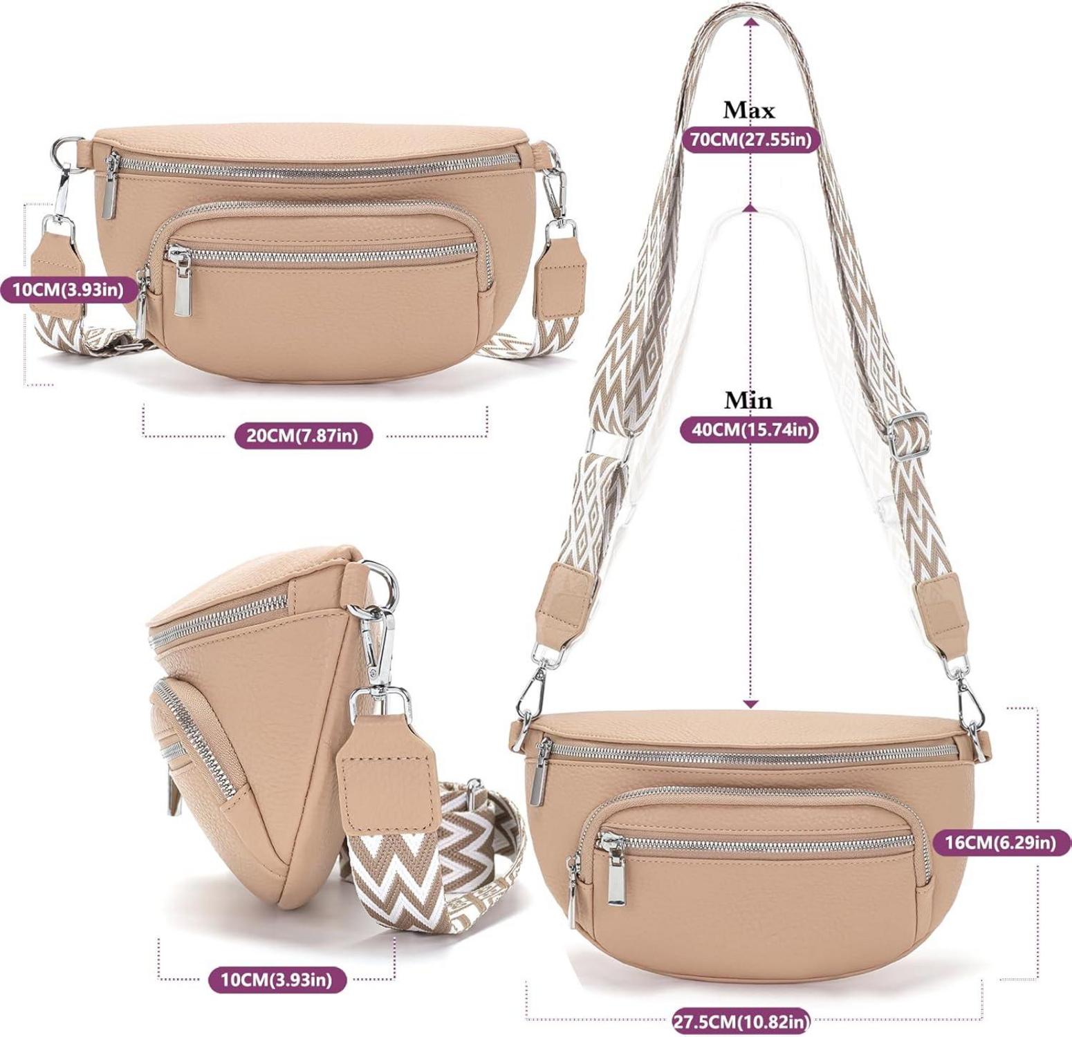 Kleine Damen Umhängetasche Gürteltasche Vegan Leder Beige