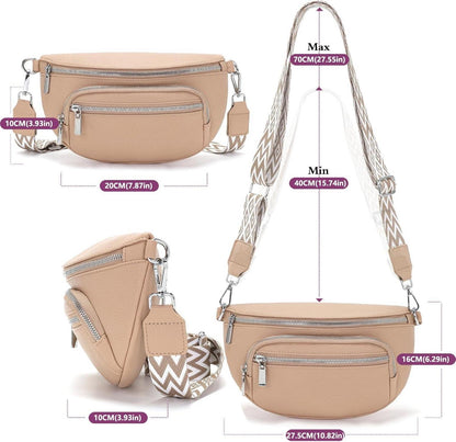 Kleine Damen Umhängetasche Gürteltasche Vegan Leder Beige