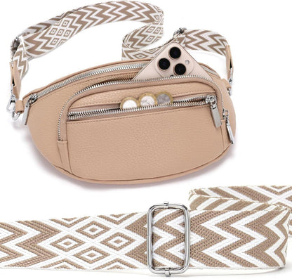 Kleine Damen Bauchtasche Beige Veganes Leder Crossbody Bag