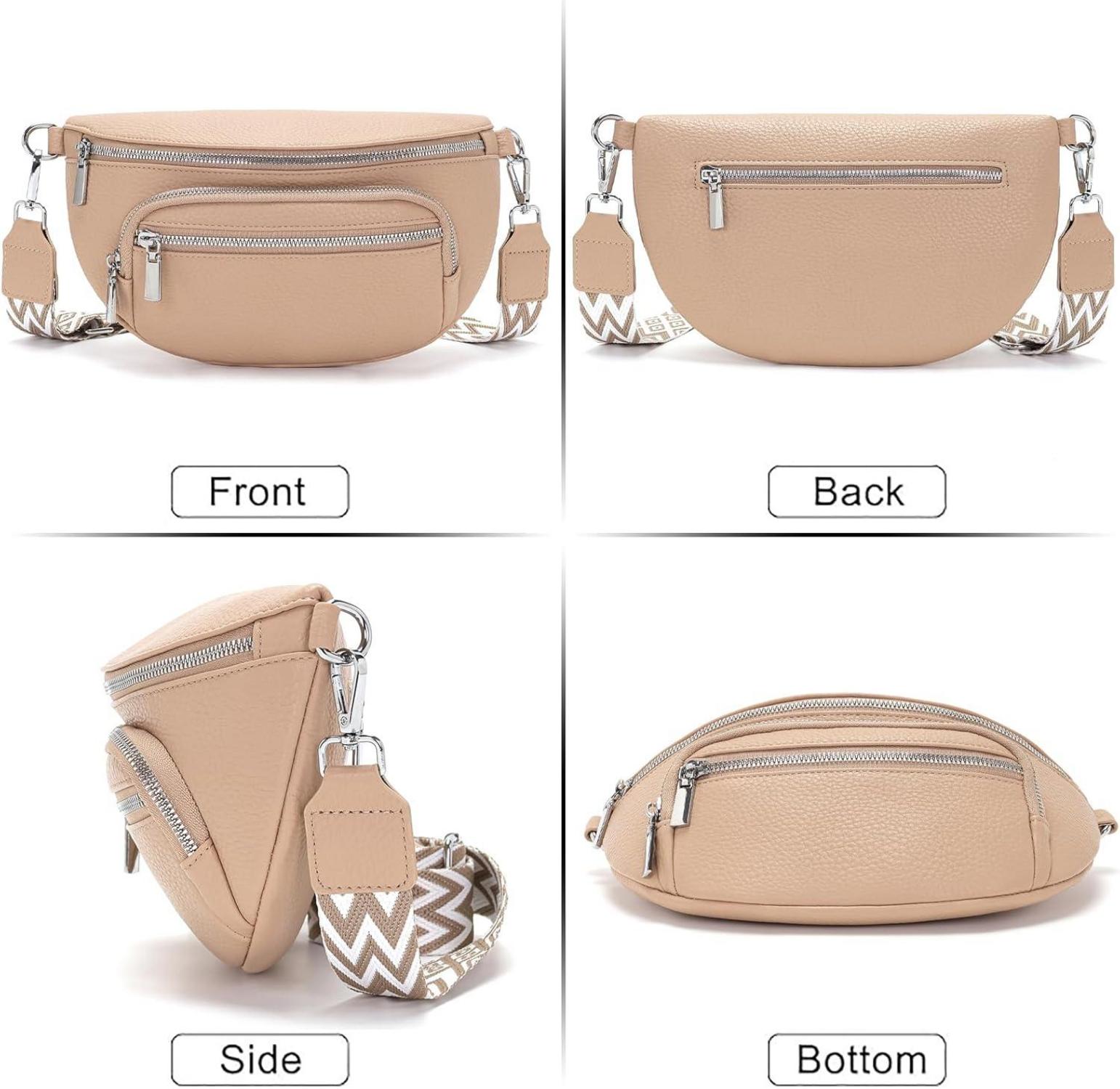 Kleine Damen Umhängetasche Gürteltasche Vegan Leder 4 Fächer Sasrymnl