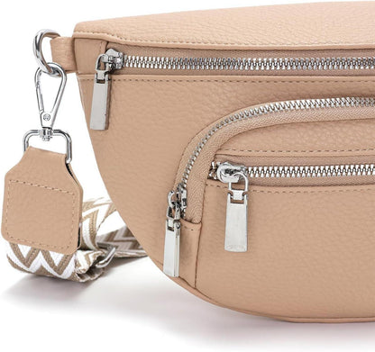Kleine Damen Bauchtasche Beige Umhängetasche Gürteltasche Vegan Leder