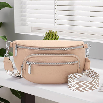 Kleine Damen Bauchtasche Beige Veganes Leder Crossbody Bag