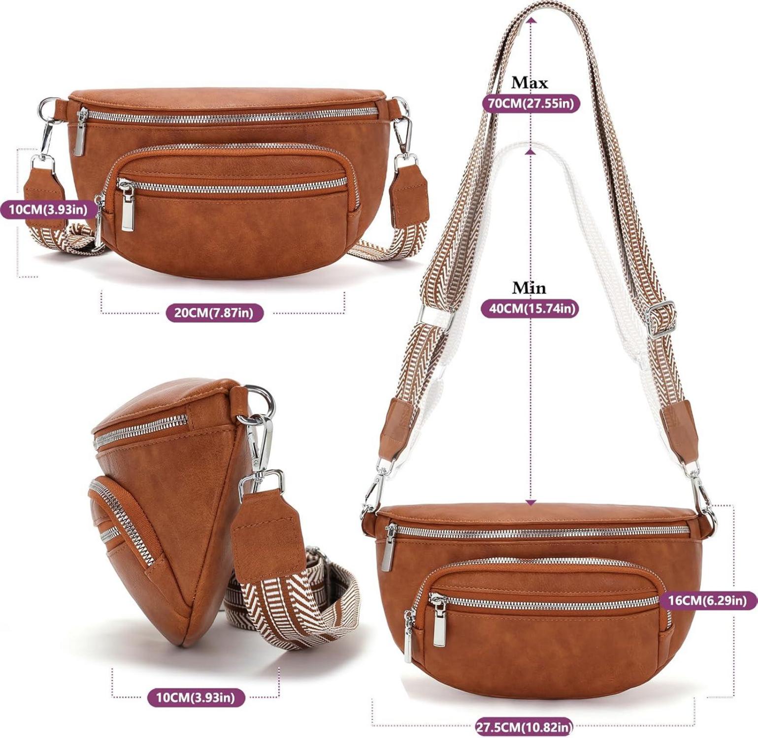 Kleine Beige Bauchtasche Damen Vegan Leder Umhängetasche