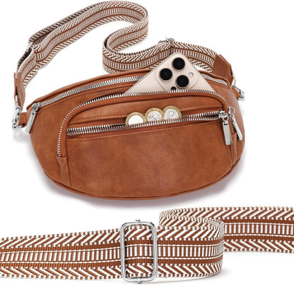 Sasrymnl Umhängetasche Damen Klein Beige Gürteltasche Vegan Leder