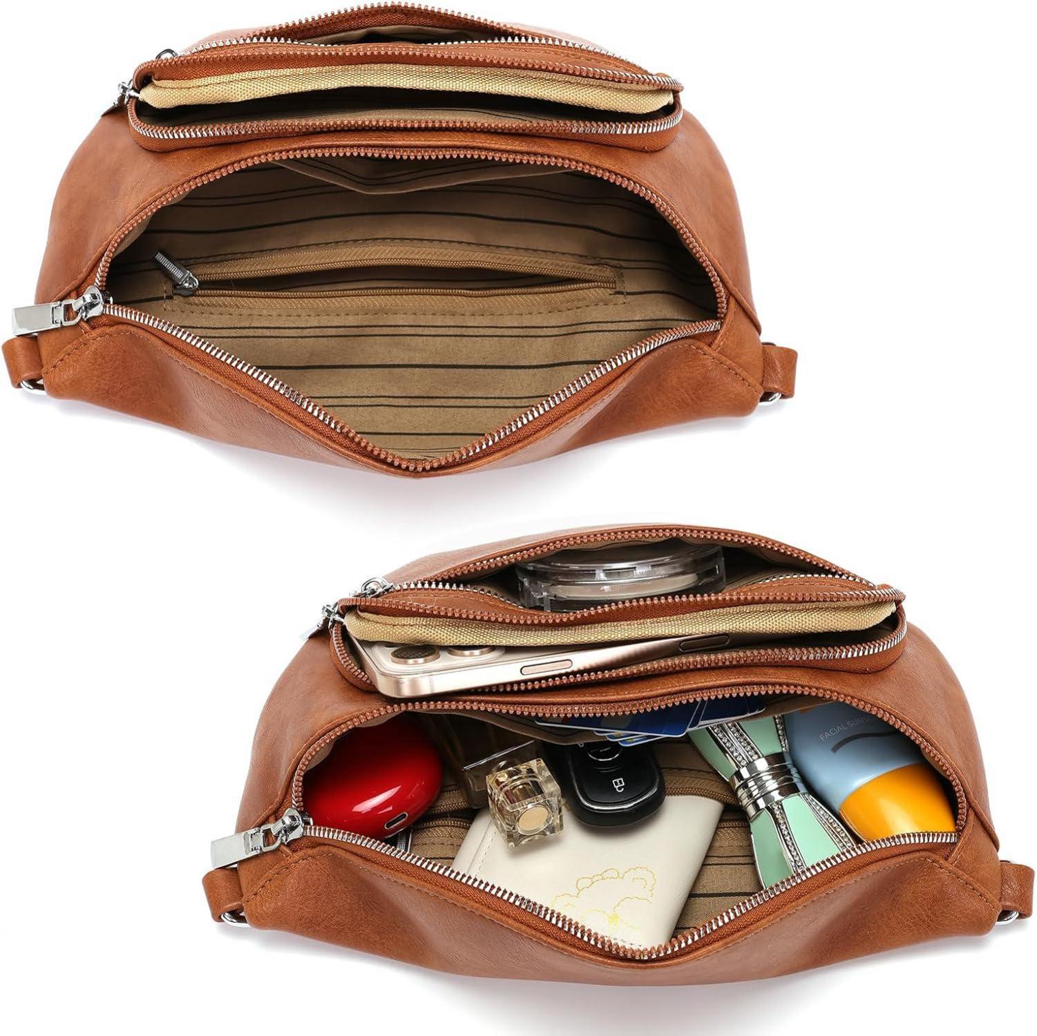 Kleine Damen Umhängetasche Beige Vegan Leder Gürteltasche Tasche