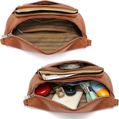 Kleine Damen Umhängetasche Beige Vegan Leder Gürteltasche Tasche