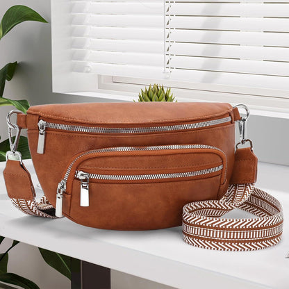 Sasrymnl Umhängetasche Damen Klein Beige Gürteltasche Vegan Leder