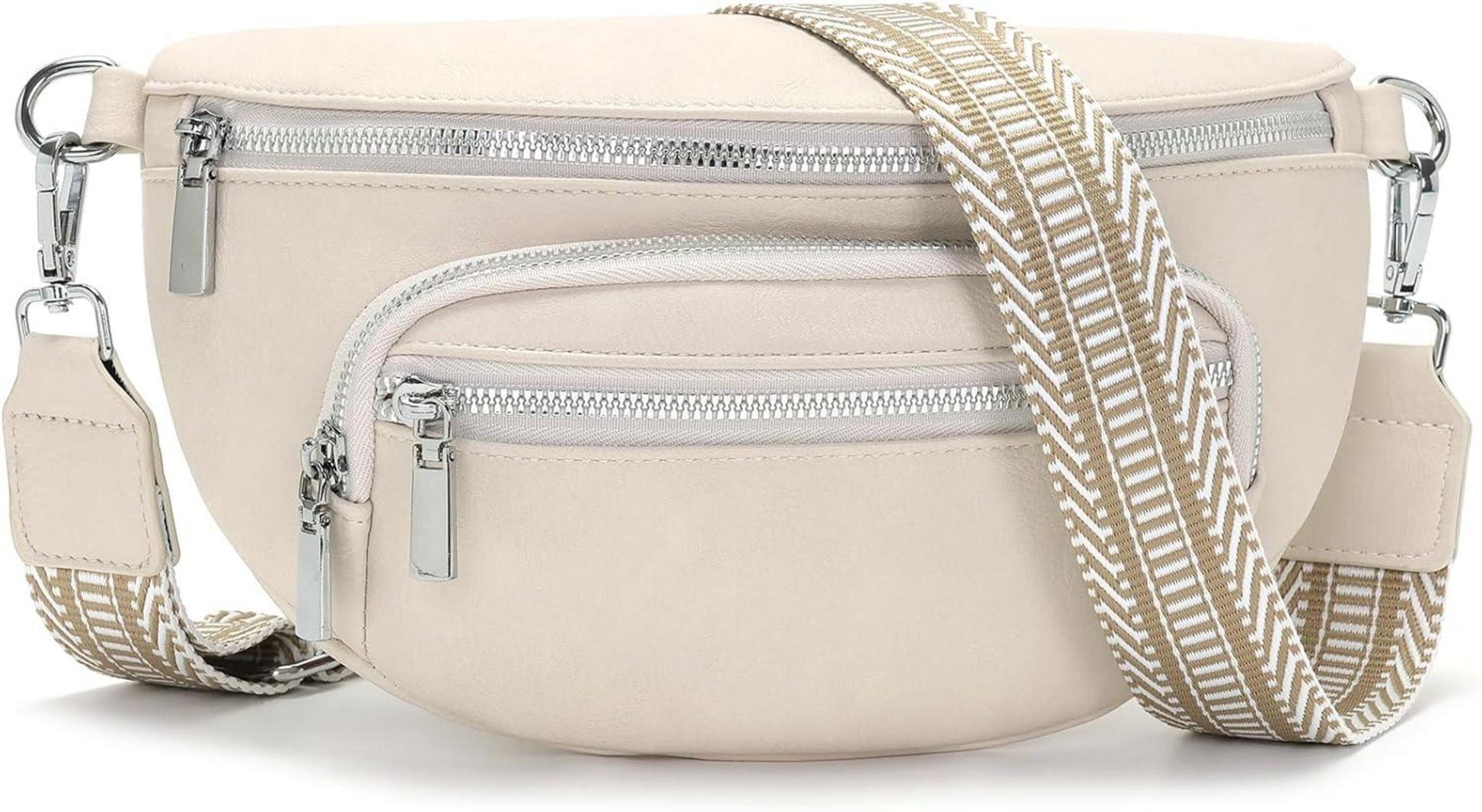 Kleine Bauchtasche Damen Beige Umhängetasche Vegan Leder