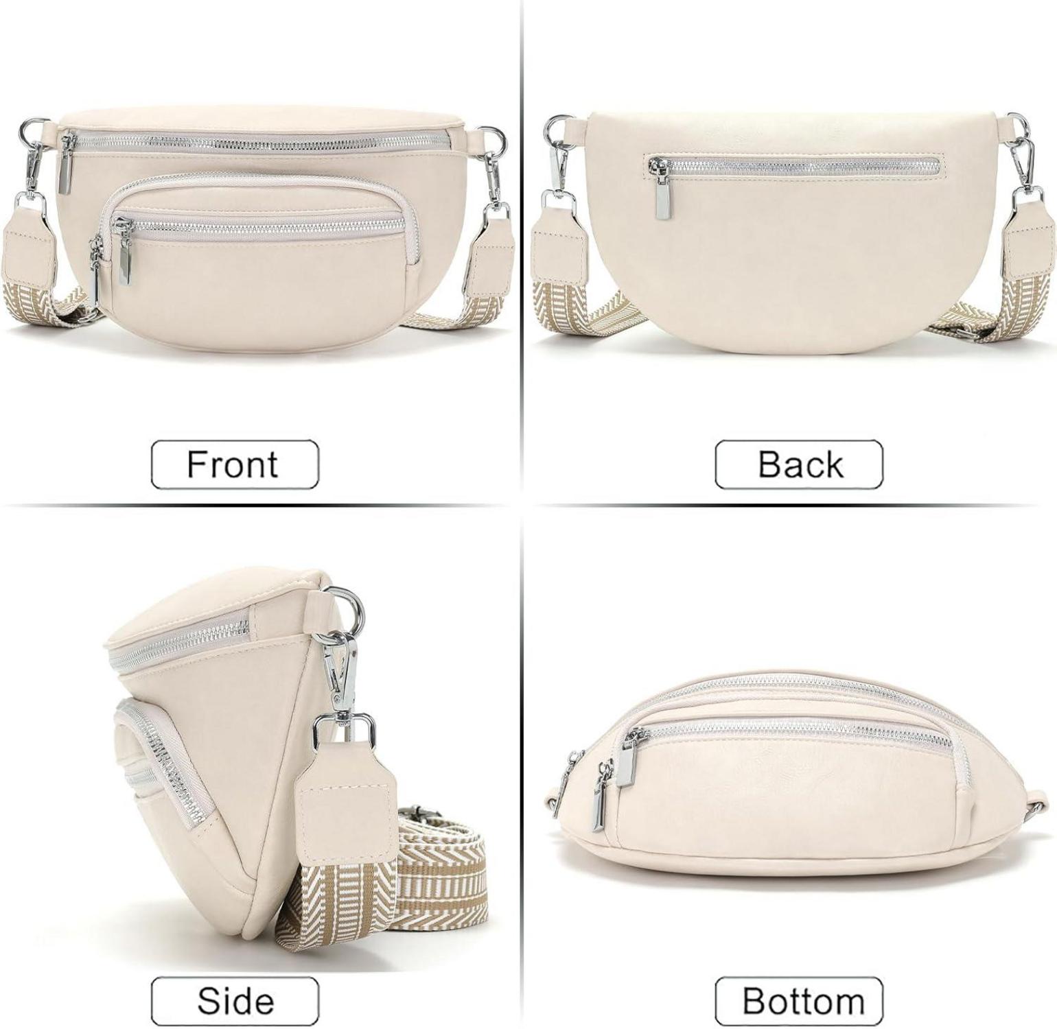 Kleine Bauchtasche Damen Beige Umhängetasche Gürteltasche Vegan Leder