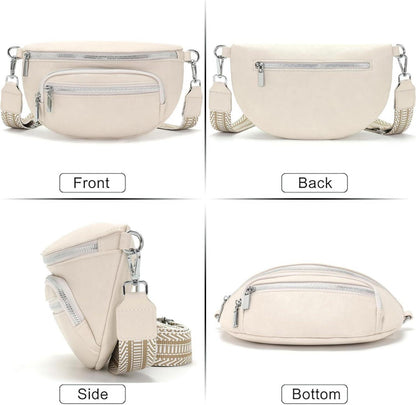 Kleine Bauchtasche Damen Beige Umhängetasche Gürteltasche Vegan Leder