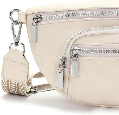 Sasrymnl Damen Bauchtasche Beige Umhängetasche Vegan Leder