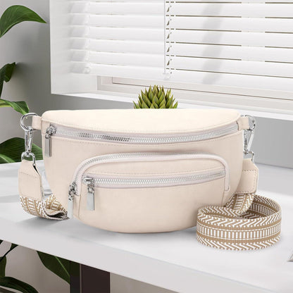 Kleine Bauchtasche Damen Beige Veganes Leder Handtasche Crossbody Bag