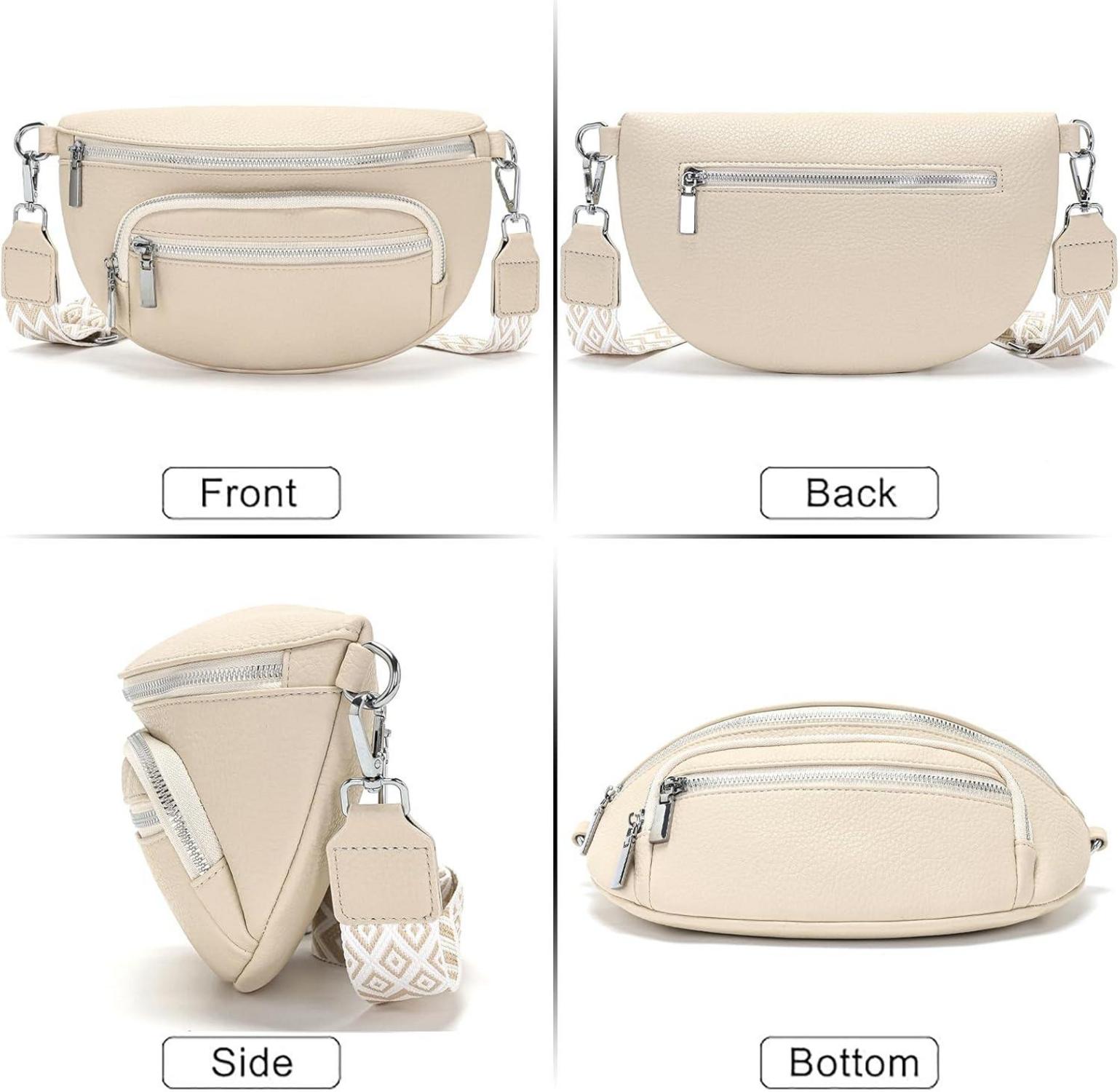 Kleine Bauchtasche Damen Beige Umhängetasche Gürteltasche Veganes