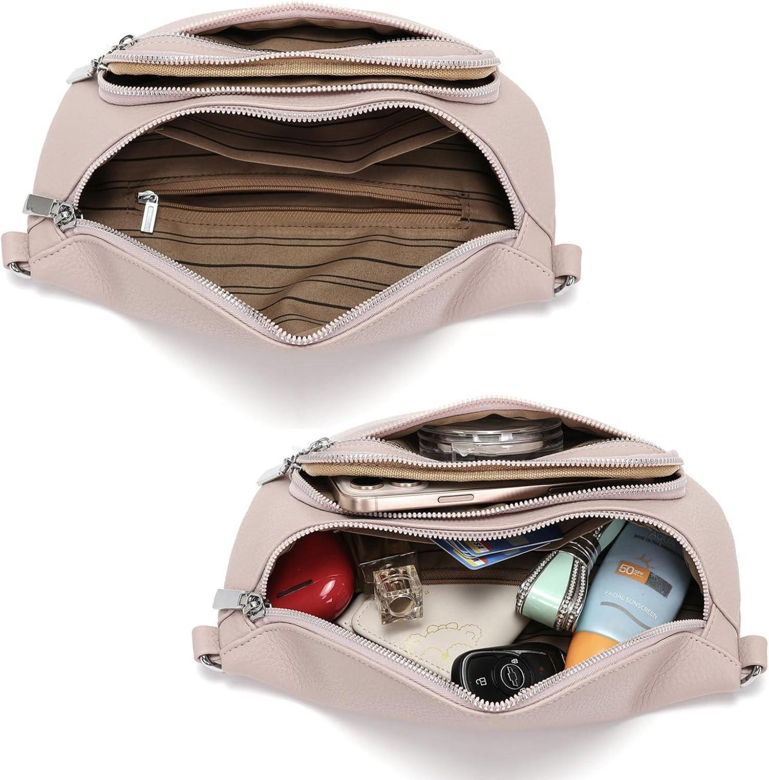 Kleine Damen Bauchtasche Beige Umhängetasche Gürteltasche Veganes Leder