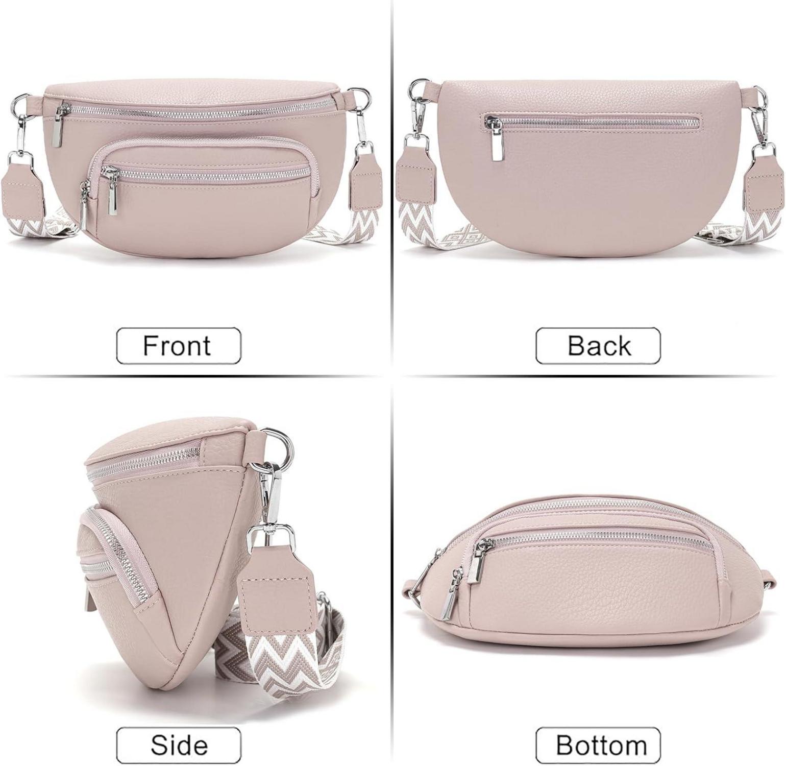 Kleine Damen Bauchtasche Beige Umhängetasche Gürteltasche Veganes