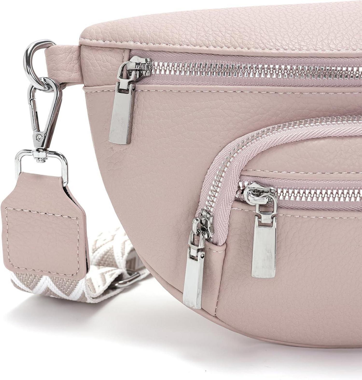 Kleine Damen Bauchtasche Beige Umhängetasche Gürteltasche Veganes Leder