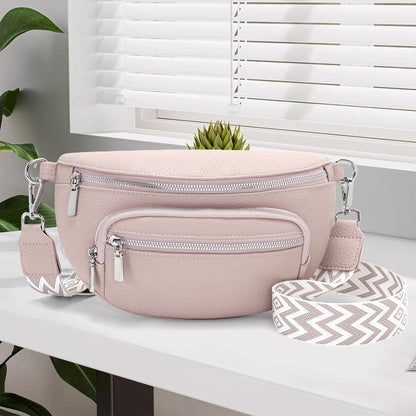 Sasrymnl Damen Bauchtasche Beige Vegan Leder Umhängetasche