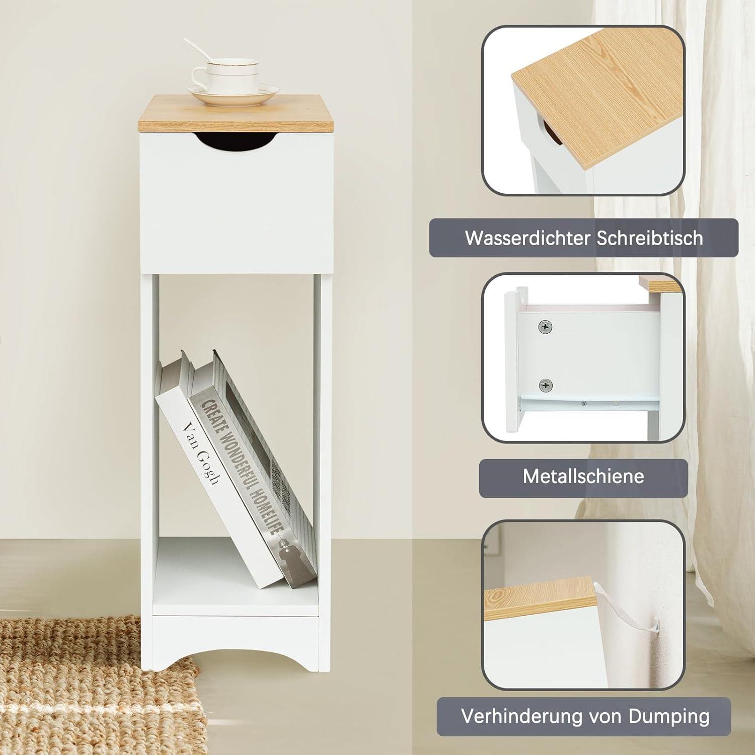 Weißer Nachttisch mit Schublade für Boxspringbett und Kinderzimmer
