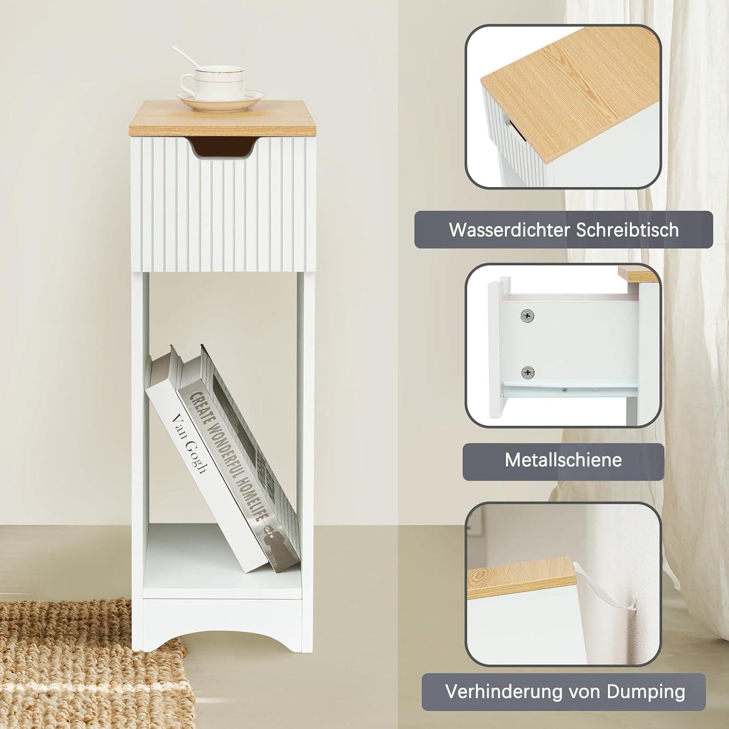 Weißer Nachttisch für Boxspringbett mit Schublade - 20x35x60cm