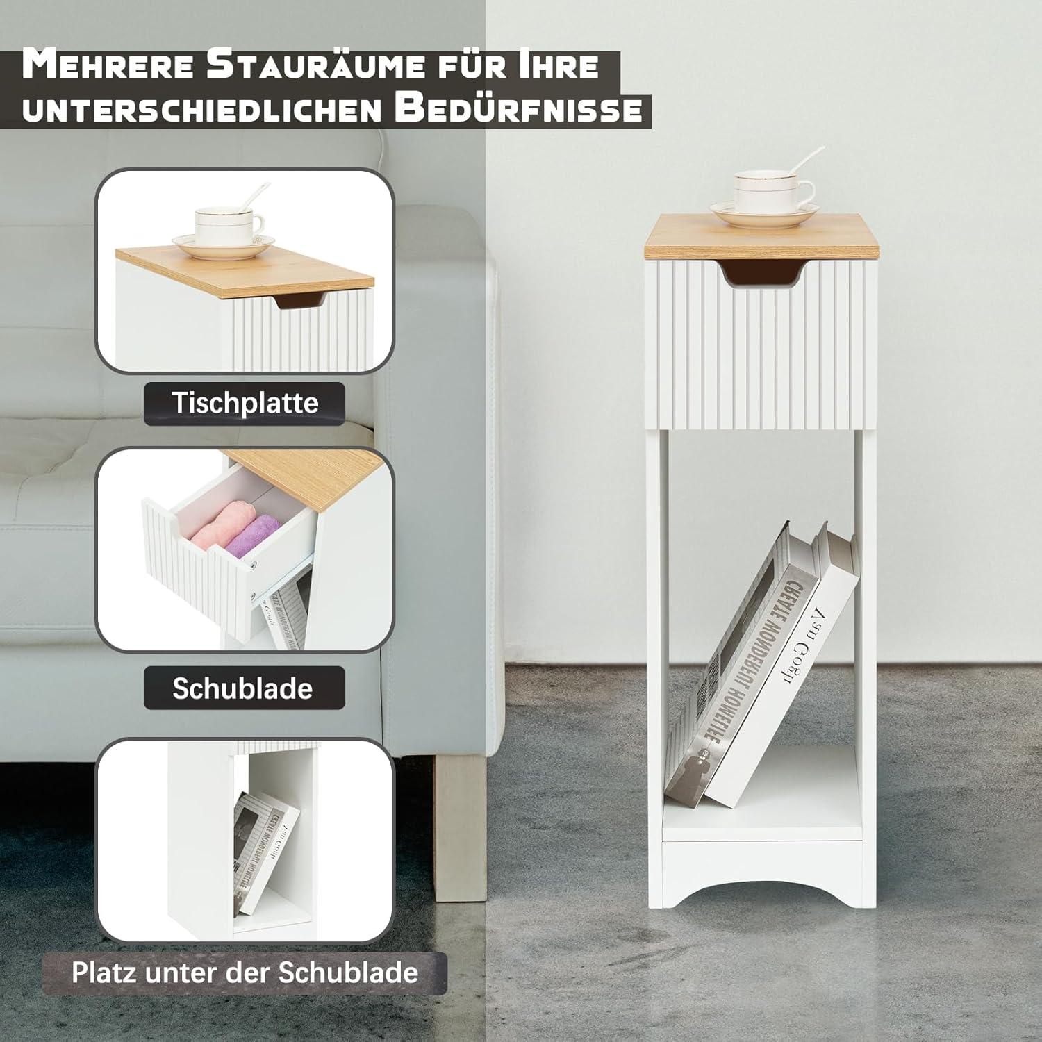 Weißer Nachttisch mit Schublade für Boxspringbett 20x35x60cm