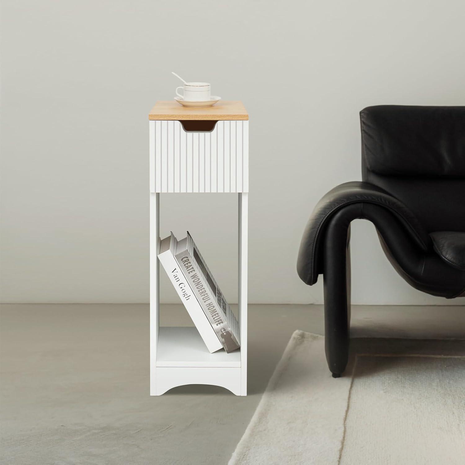 Weißer Nachttisch Boxspringbett mit Schublade 20x35x60cm
