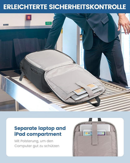 Rolltop Rucksack 17 Zoll Laptop Damen Herren wasserabweisend Daypack Grau