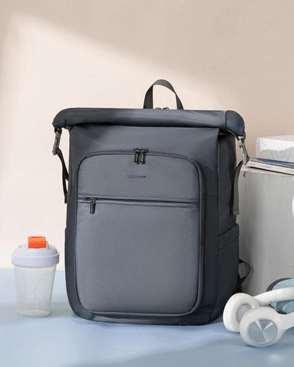 Rolltop Rucksack 17 Zoll Laptop Damen Herren wasserabweisend Daypack Grau