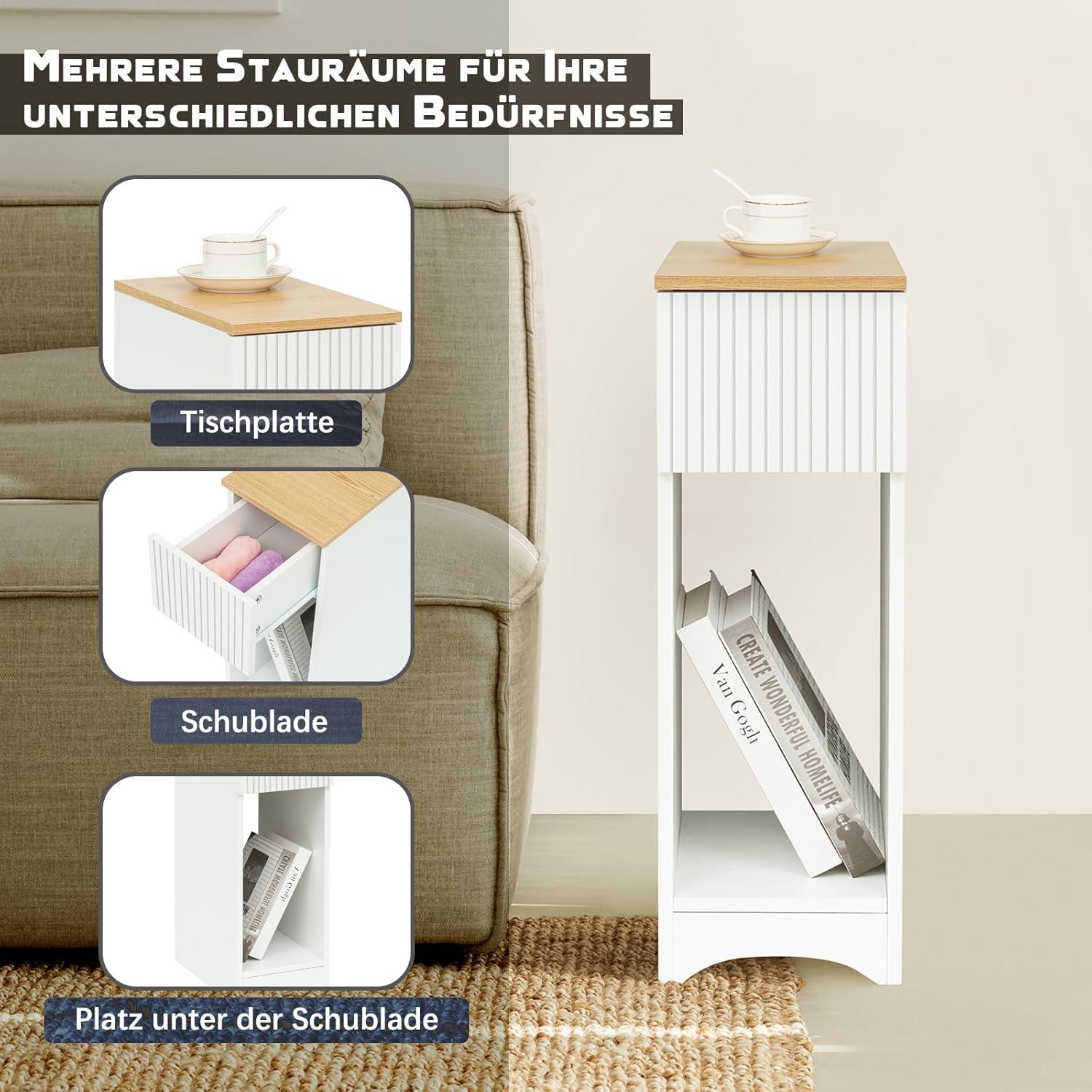 Weißer Nachttisch mit Schublade Boxspringbett Schlafzimmer Kinderzimmer