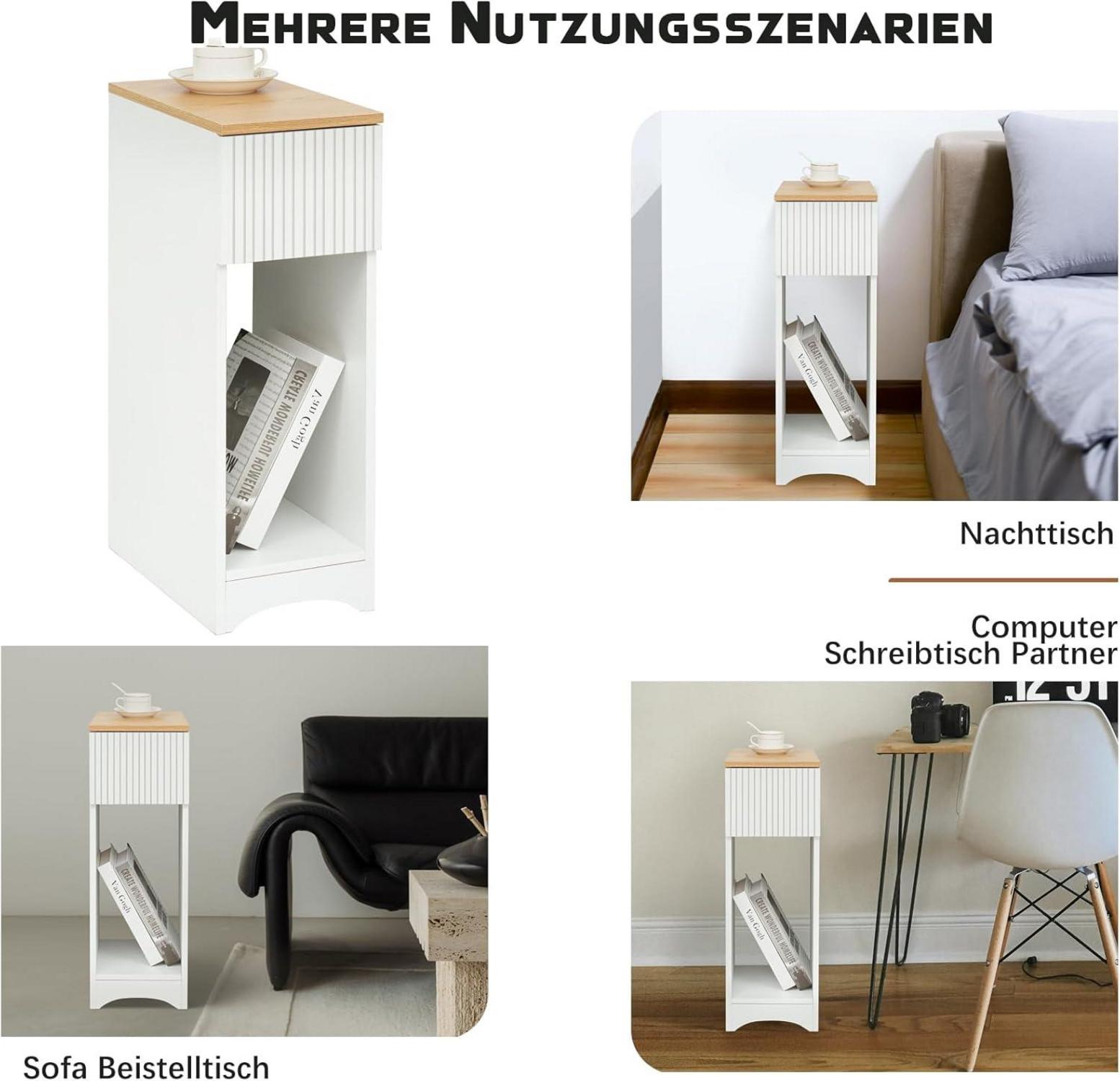 Weißer Nachttisch mit Schublade Boxspringbett Schlafzimmer Kinderzimmer