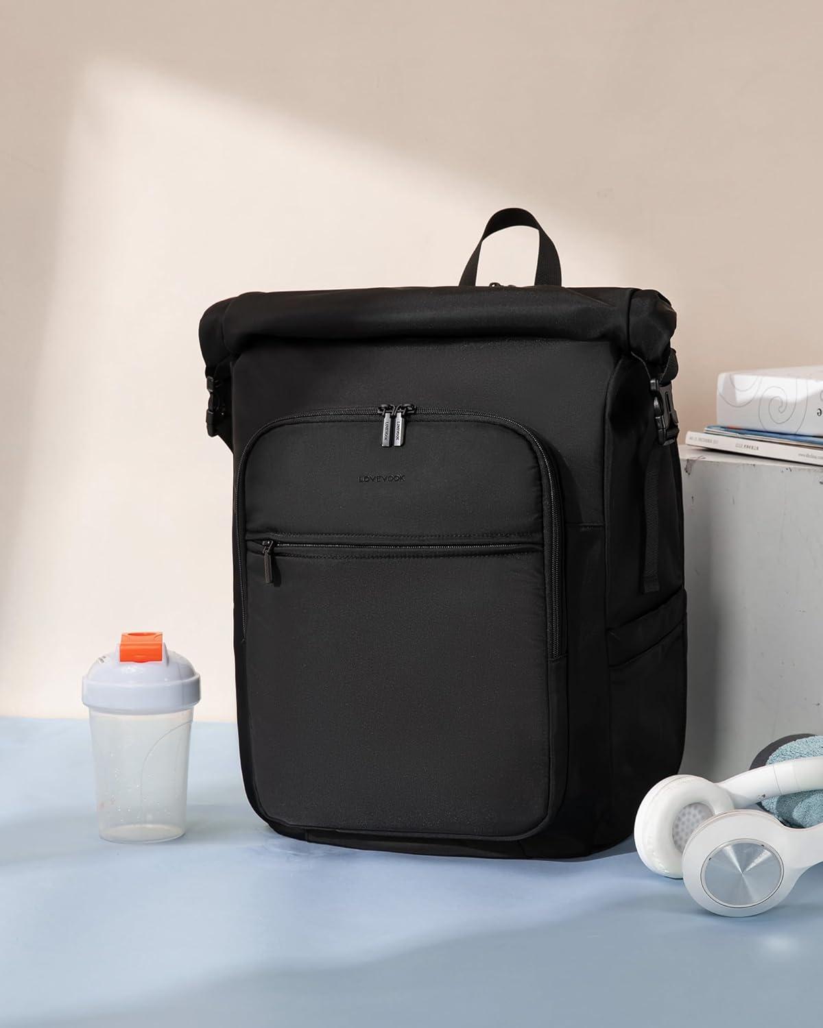 Rolltop Rucksack Damen Herren 15,6 Zoll Laptoprucksack Backpack Schwarz