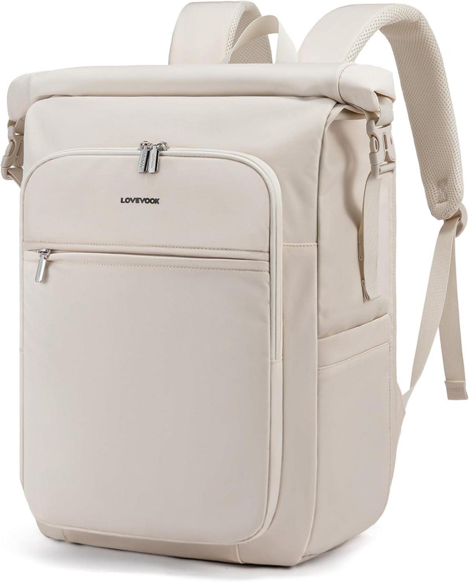 Wasserdichter Rolltop Rucksack mit Laptopfach 17 Zoll - Beige
