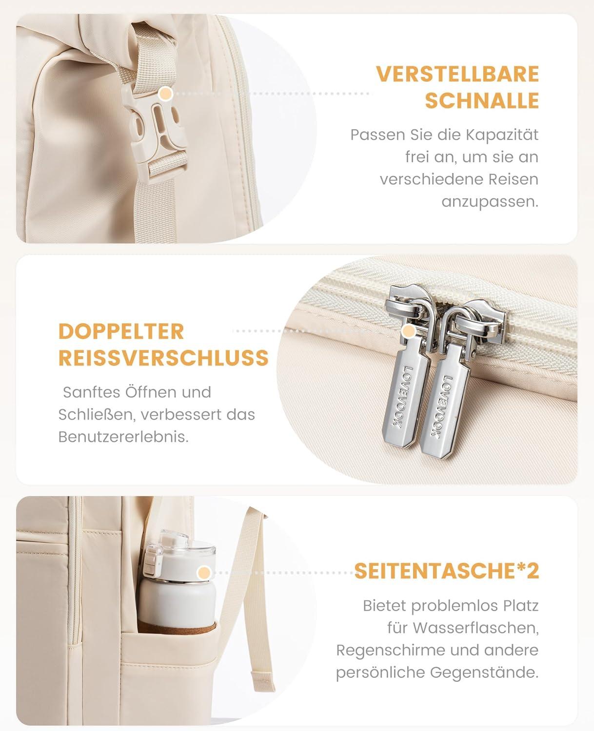 Rolltop Rucksack Damen Herren Wasserdicht 17 Zoll Laptopfach Beige