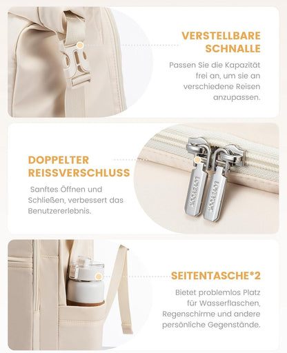 Rolltop Rucksack Damen Herren Wasserdicht 17 Zoll Laptopfach Beige