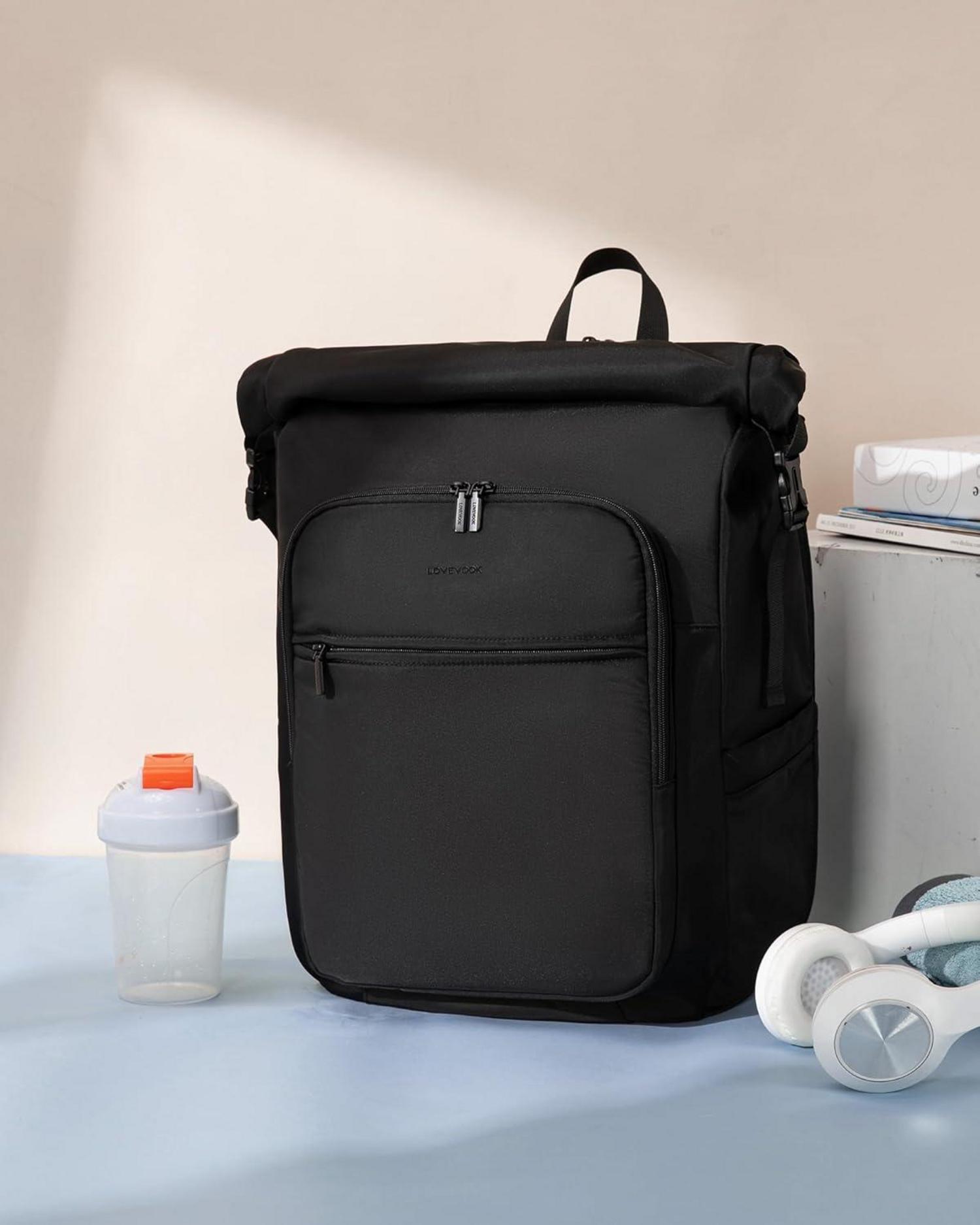 Rolltop Rucksack 17 Zoll Laptop Wasserdicht Groß Backpack Schwarz